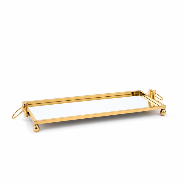 Serving Tray With Handles 90 X 25 X 7 CM Gold Finish With Mirror Base Siddiq Gifts