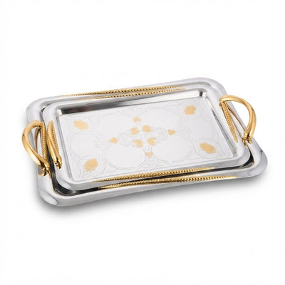 Serving Tray Set 2 Piece Silver And Gold Decorative Serving Trays With Handles Siddiq Gifts