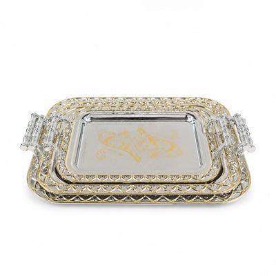 Serving Tray Set 3 Piece Silver And Gold Decorative Serving Trays With Handles Siddiq Gifts