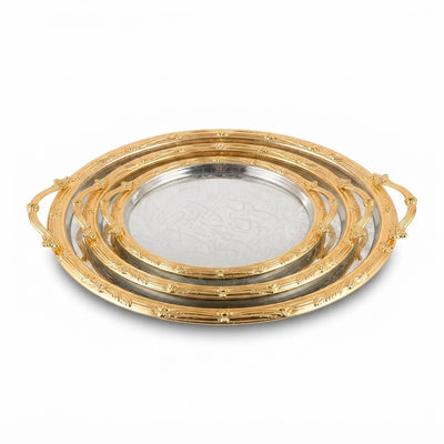 Serving Tray Set 3 Piece Silver And Gold Round Decorative Serving Trays With Handles Siddiq Gifts