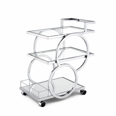 Silver Metal Serving Trolley 74 × 62 × 42 cm 3 Tier Glass Bar Cart with Wheels for Home Bar Dining Room Kitchen and Entertaining by Siddiq Gifts