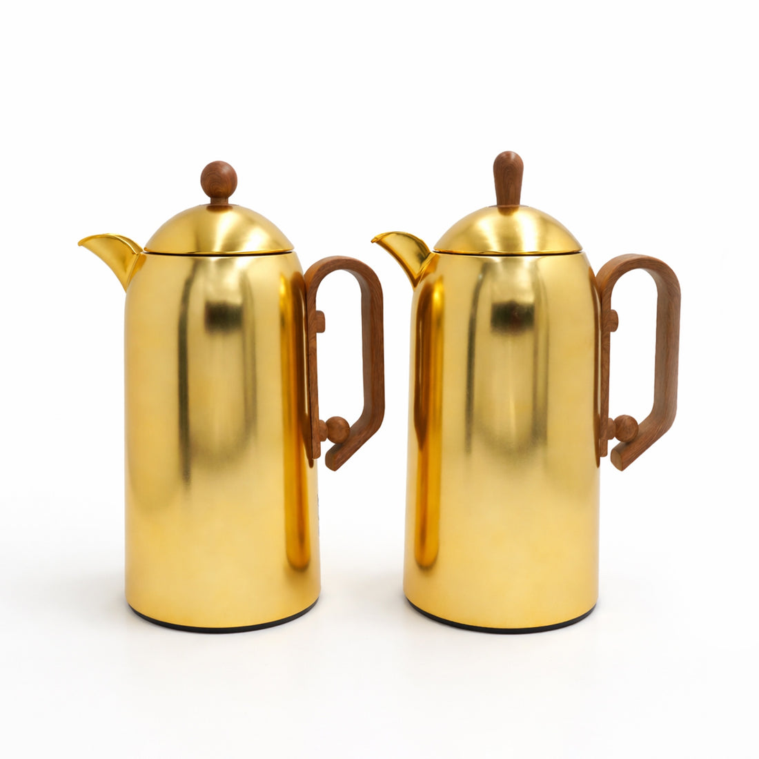 SJ66-MGBW Vacuum Flask Set – 2 Pieces (1.0L + 1.0L) – Matt Gold Finish with Wooden Handle