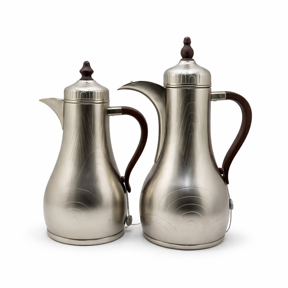 SLDT-MN-MDW Vacuum Flask Set – 2 Pieces (1L + 1L) – Matte Nickel with Matte Dark Wooden Handles & Accents