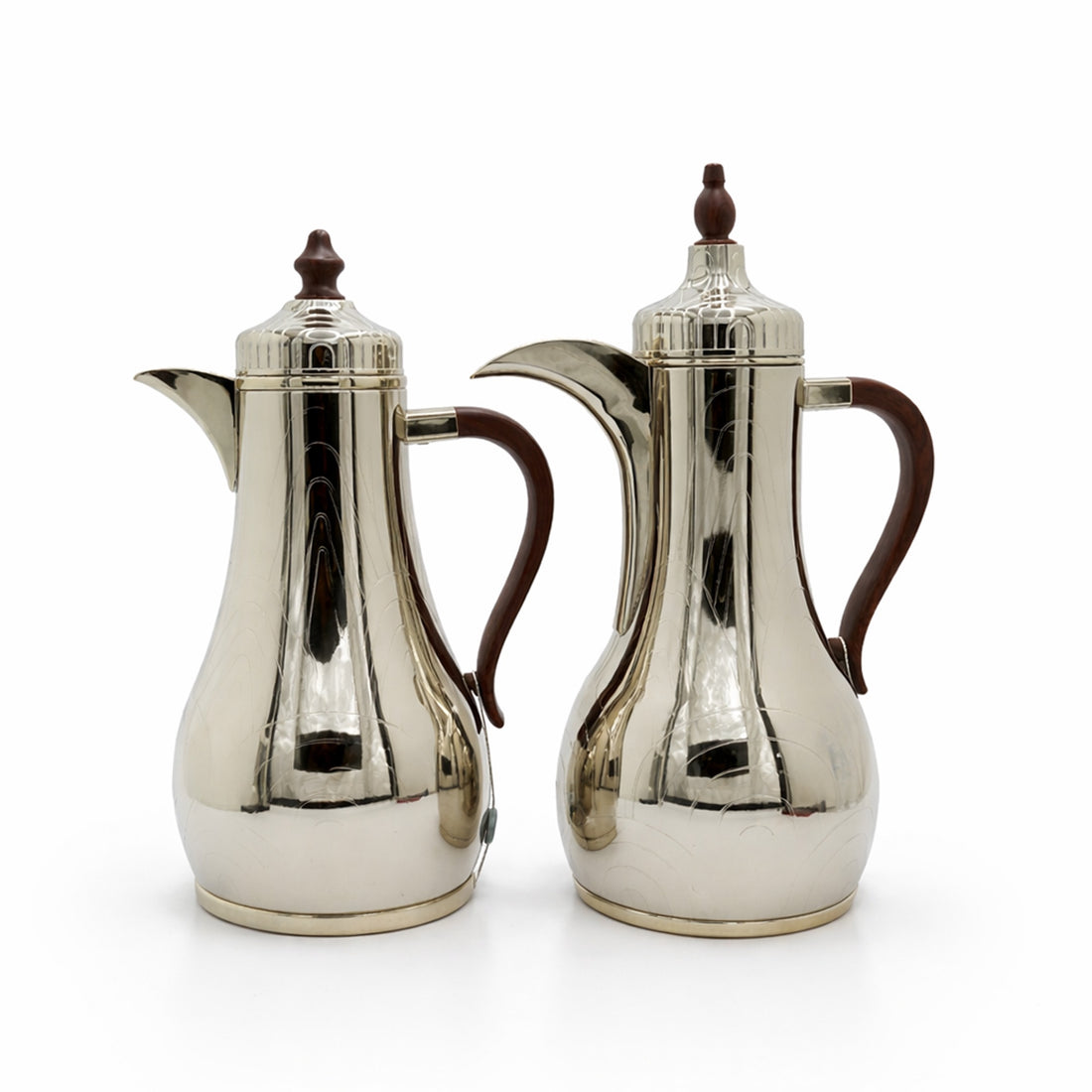 SLDT-N-MDW Vacuum Flask Set – 2 Pieces (1L + 1L) – Nickel with Matte Dark Wooden Handles & Accents
