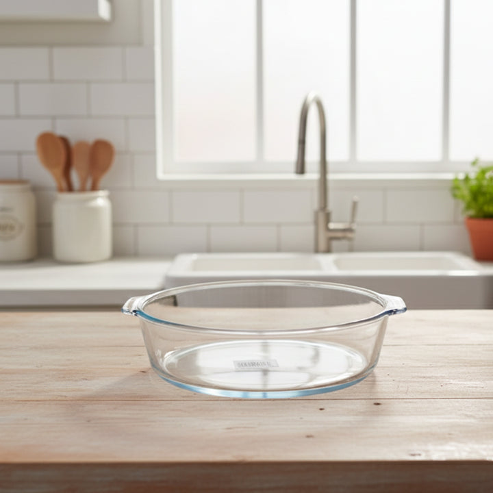 SLY-YBER1600 Round Borosilicate Glass Casserole with Handles – 21 cm – 1.6 Liter – Siddiq Gifts Mussafah Abu Dhabi