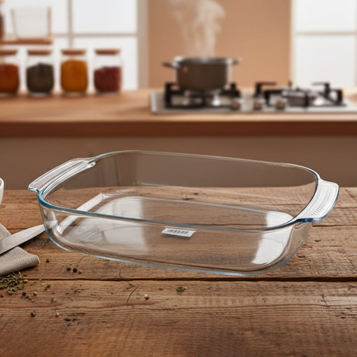 SLY-YBR38 Borosilicate Glass Baking Dish with Handles – 38 × 25.5 cm – 3.8 Liter – Siddiq Gifts Mussafah Abu Dhabi