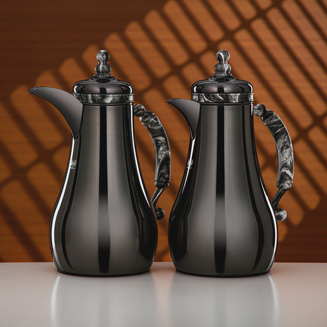 SM-2A46AB-BNIBM Vacuum Flask Set – 2 Pieces (1.0 L + 1.0 L) – Black Nickel Finish with Black Marble Handle