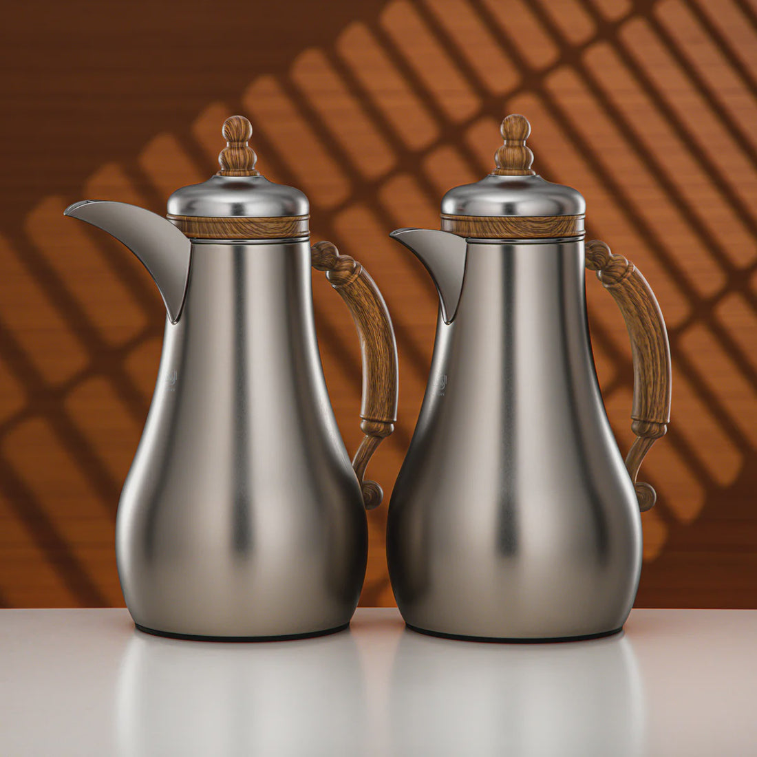 SM-2A46AB-MCLW Vacuum Flask Set – 2 Pieces (1.0 L + 1.0 L) – Matt Silver with Wooden Accents