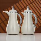 SM-2A46AB-PWC Vacuum Flask Set – 2 Pieces (1.0 L + 1.0 L) – Pearl White with Silver Accents