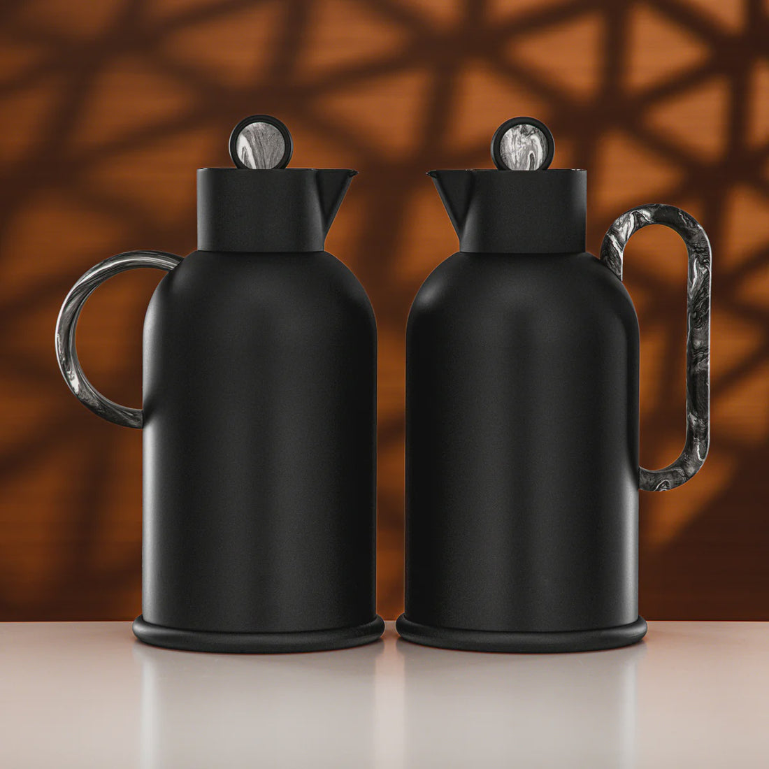 SM-2A47AB Vacuum Flask Set – 2 Pieces (1L + 1L) – Matte Black with Marble Handle