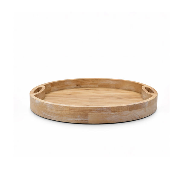 Small Oval Wooden Serving Tray with Integrated Handles, 25 × 23 cm, in Natural Brown for Serving Tea, Coffee, Snacks, Desserts, and Everyday Meals at Siddiq Gifts.