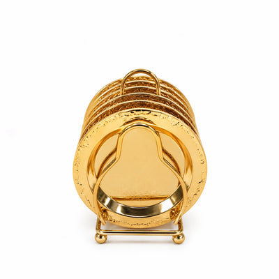 Small Plate Set With Stand 6 Pieces Gold Decorative Stainless Steel Snack Plate Set Siddiq Gifts
