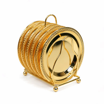Small Plate Set With Stand 6 Pieces Gold Decorative Stainless Steel Snack Plate Set Siddiq Gifts
