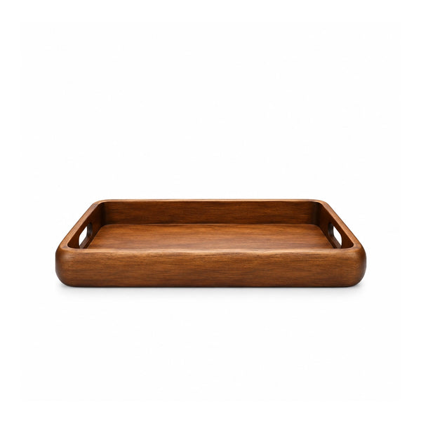 Small Wooden Serving Tray with Cutout Handles, 40 × 26 cm, in Brown for Serving Tea, Coffee, Snacks, Desserts, and Everyday Meals at Siddiq Gifts.