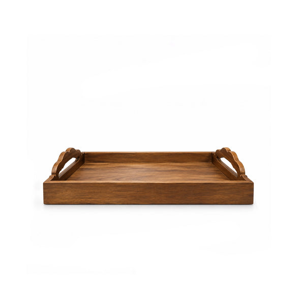 Small Wooden Serving Tray with Decorative Side Handles, 43 × 32 cm, in Brown for Serving Tea, Coffee, Snacks, Desserts, and Everyday Meals at Siddiq Gifts.