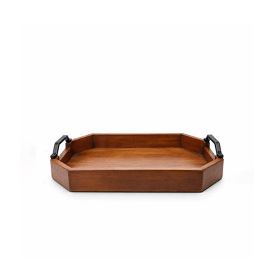 Small Wooden Serving Tray with Handles, 35 × 25 cm, in Brown for Serving Tea, Coffee, Snacks, Desserts, and Everyday Meals at Siddiq Gifts.