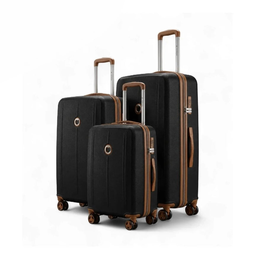 CS97819-3T Sonada Aragon Expandable ABS Trolley Case Set – 3 Pieces – Black – TSA Lock, 360° Spinner Wheels & Security Zipper