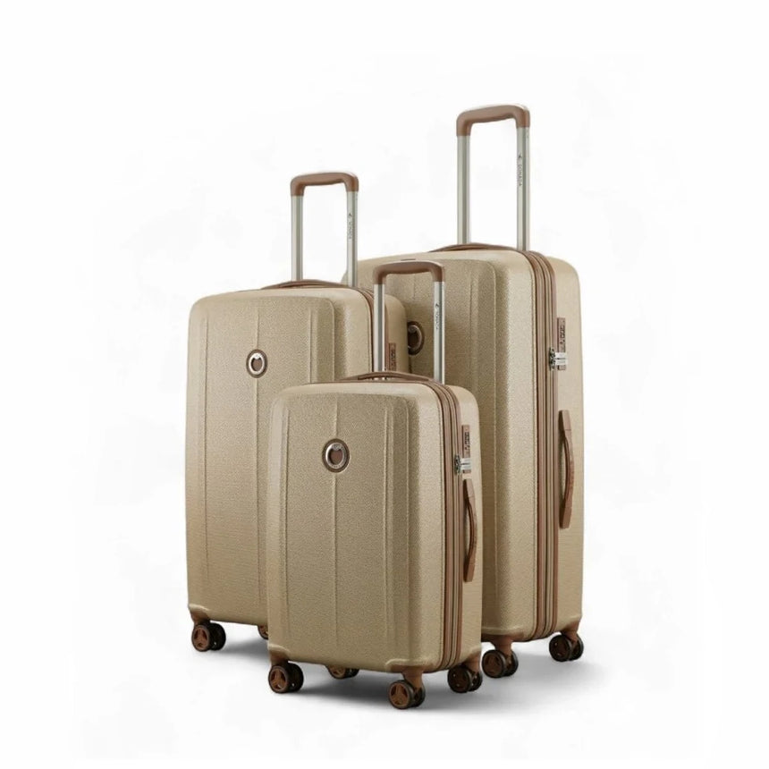 CS97819-3T Sonada Aragon Expandable ABS Trolley Case Set – 3 Pieces – Champagne – TSA Lock, 360° Spinner Wheels & Security Zipper