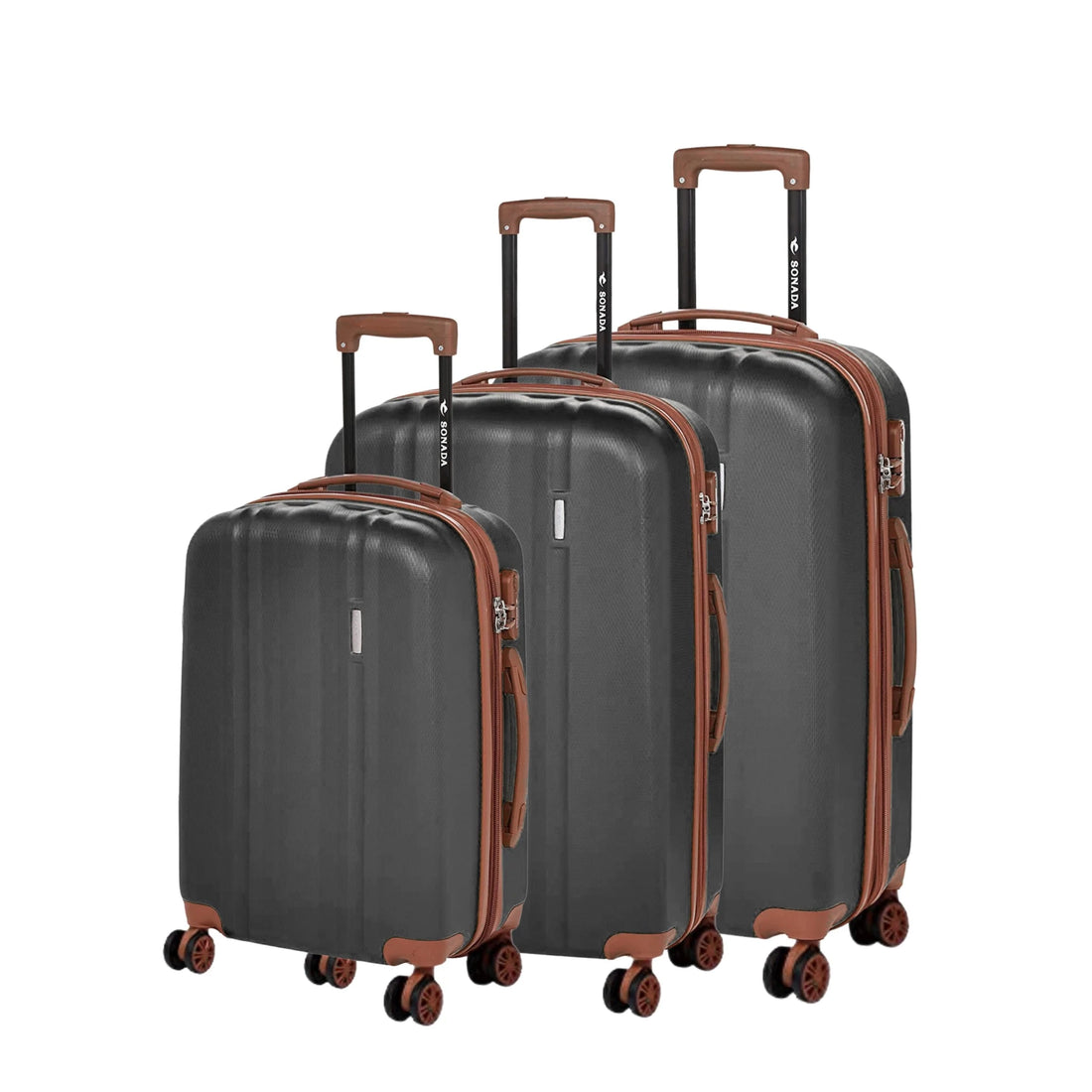 CS97770W8-3T Sonada Expandable ABS 8-Wheel Trolley Case Set – 3 Pieces – Black – TSA Lock, 360° Spinner Wheels & Security Zipper