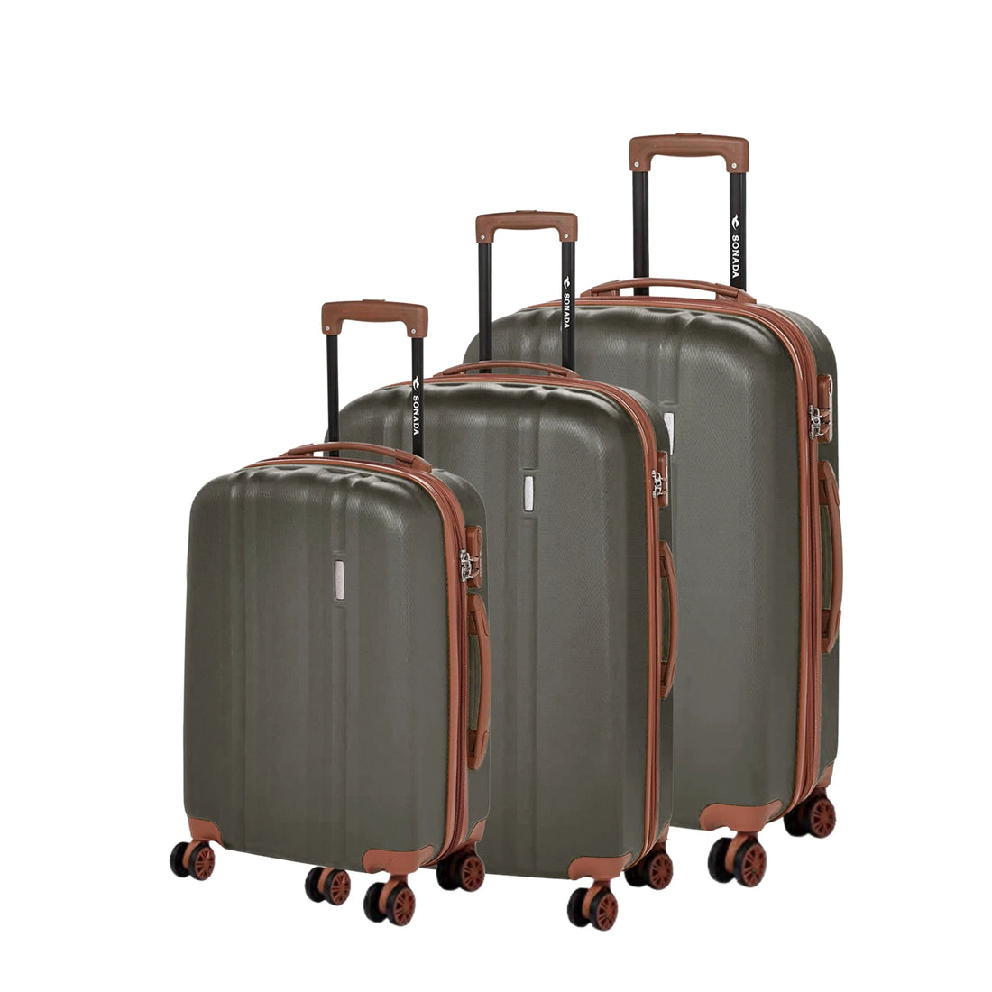 CS97770W8-3T Sonada Expandable ABS 8-Wheel Trolley Case Set – 3 Pieces – Dark Grey – TSA Lock, 360° Spinner Wheels & Security Zipper