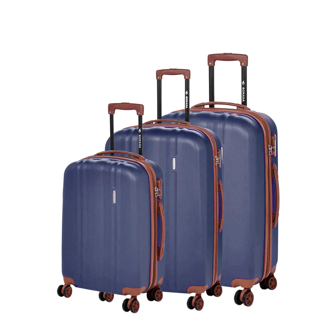CS97770W8-3T Sonada Expandable ABS 8-Wheel Trolley Case Set – 3 Pieces – Navy – TSA Lock, 360° Spinner Wheels & Security Zipper