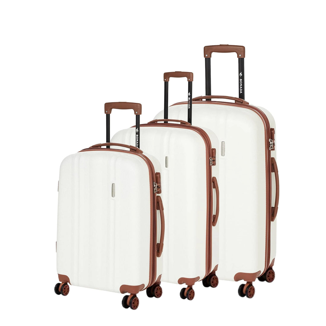 CS97770W8-3T Sonada Expandable ABS 8-Wheel Trolley Case Set – 3 Pieces – White – TSA Lock, 360° Spinner Wheels & Security Zipper