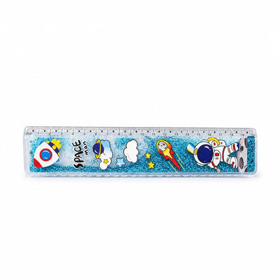 Space Glitter Liquid Ruler 20 cm Transparent Measuring Scale Blue Siddiq Gifts