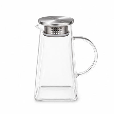 Square Glass Jug With Stainless Steel Lid And Filter 2L Clear Glass Siddiq Gifts