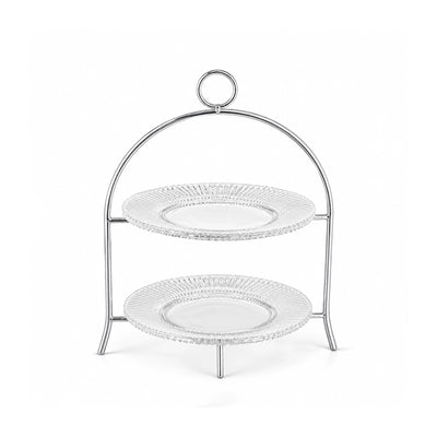 Stainless Steel 2-Layer Cake Stand 38 x 27 CM with Glass Plates and Silver Frame Siddiq Gifts