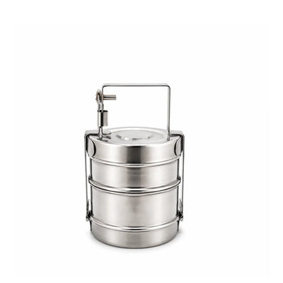 Stainless Steel Bombay Tiffin Lunch Box, 2 Tier, 12 cm, in Silver for Carrying Rice, Curry, Snacks, and Everyday Meals at Siddiq Gifts.
