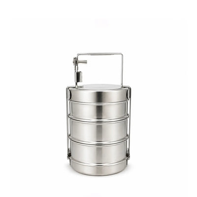 Stainless Steel Bombay Tiffin Lunch Box, 3 Tier, 12 cm, in Silver for Carrying Rice, Curry, Snacks, and Everyday Meals at Siddiq Gifts.
