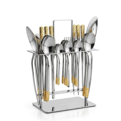 Stainless Steel Cutlery Set 38 Pieces Silver And Gold Finish With Stand Siddiq Gifts