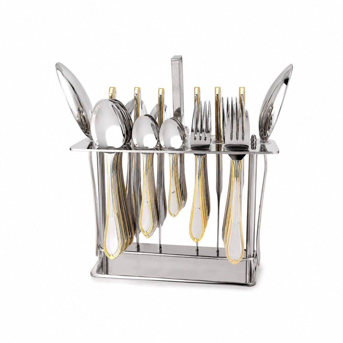 NN-195 Alpenberg Stainless Steel Cutlery Set – 38 Pieces – Silver & Gold with Stand