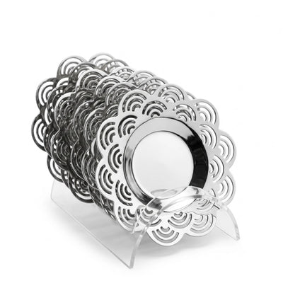 Stainless Steel Plate Set 6 Pieces Silver Flower Design Serving Plates Siddiq Gifts