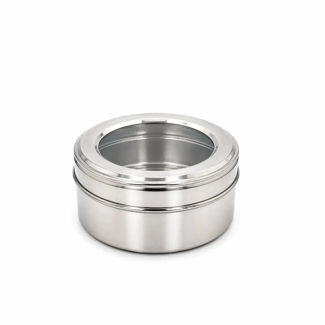 X12 Stainless Steel Puri Dabba – Round Food Storage Container with Transparent Lid
