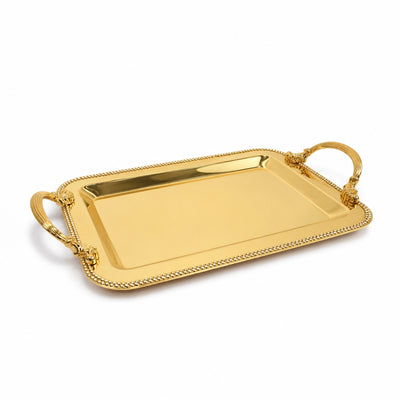 Stainless Steel Serving Tray With Handles 37 × 26 CM Silver And Gold Siddiq Gifts
