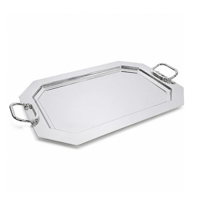 Stainless Steel Serving Tray With Handles 40 × 29 CM Silver Octagonal Serving Tray Siddiq Gifts