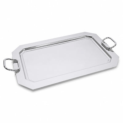 Stainless Steel Serving Tray With Handles 50 × 34 CM Silver Octagonal Serving Tray Siddiq Gifts