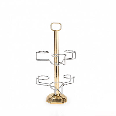 Steel Cawa Cup Stand 6 Cup Capacity 20 x 42 CM Gold And Silver Finish Beverage Cup Display Holder Siddiq Gifts