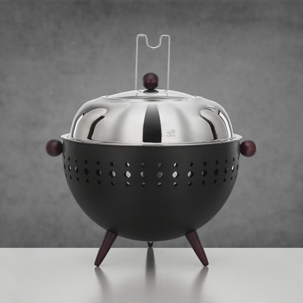 STS0013423 Chafing Dish – 6.5L – Matt Black & Silver Finish with Dark Brown Wood Handles & Lid Knob | Siddiq Gifts – Mussafah Abu Dhabi