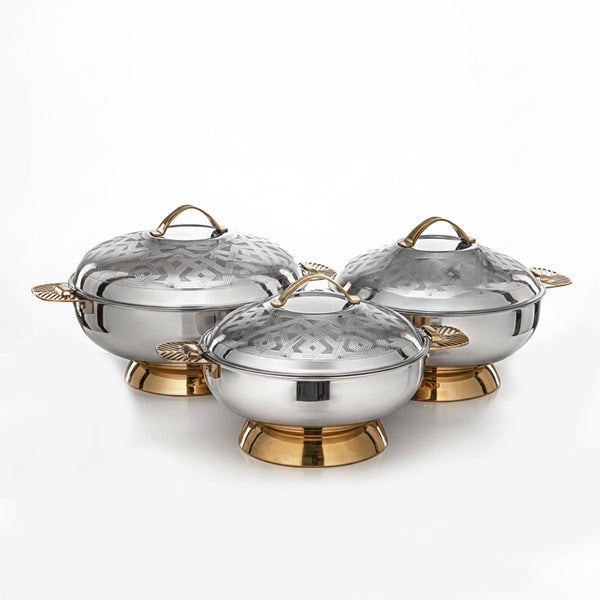 STS0293106 Kanz Stainless Steel Hotpot Set – 3-Piece – Silver & Gold – Model H23E21HG – Siddiq Gifts Mussafah Abu Dhabi