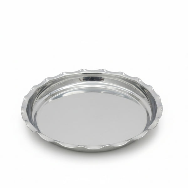 Silver round tray on a white background