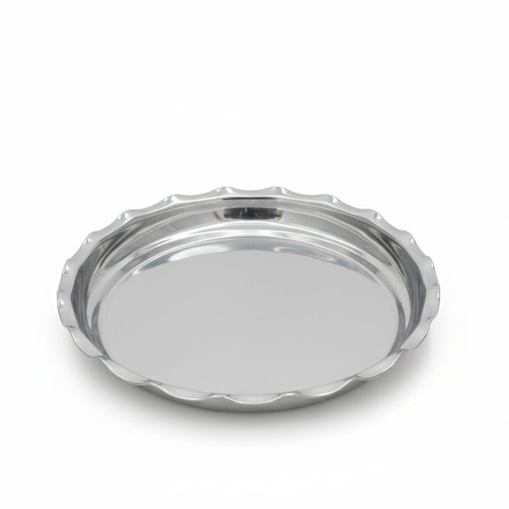 Silver round tray on a white background