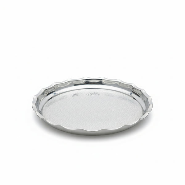Silver tray with beveled edge on a white background
