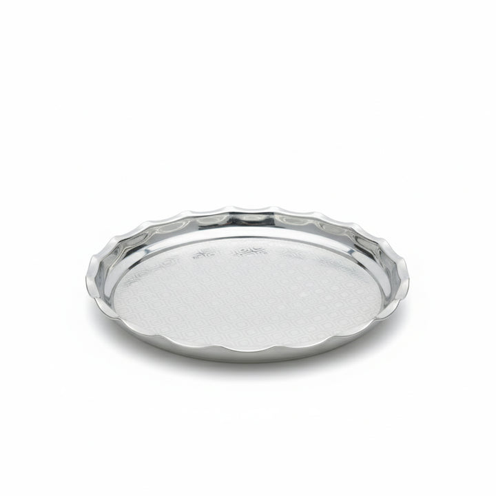 Silver tray with beveled edge on a white background