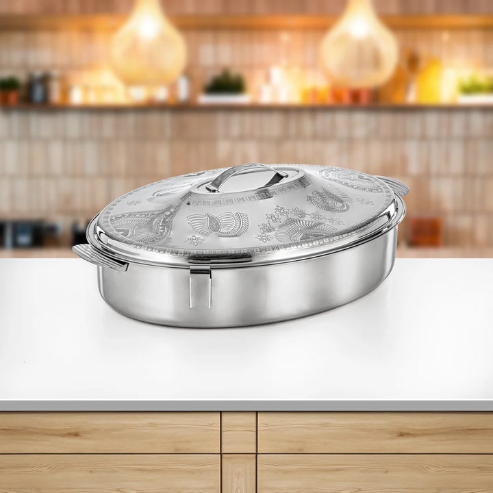 STS0293355 Mandi Oval Stainless Steel Hotpot – 50 cm – Silver – Model E24E17 – Siddiq Gifts Mussafah Abu Dhabi