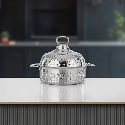 STS0293482 Diwan Stainless Steel Hot Pot 25CM – Silver Finish with Hammered Design | Siddiq Gifts – Mussafah Abu Dhabi