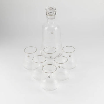SWJ1003 Mirral Juice Serving Set – 7 Pieces – Clear Glass with Silver Rim | Siddiq Gifts – Mussafah Abu Dhabi