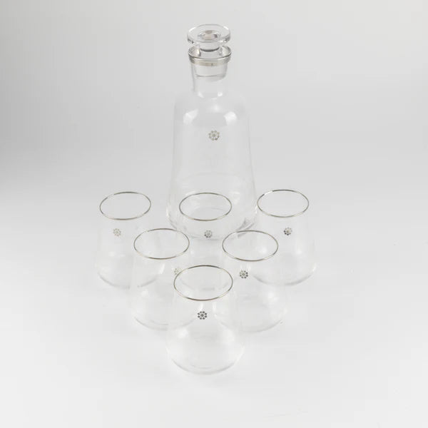 SWJ1003 Mirral Juice Serving Set – 7 Pieces – Clear Glass with Silver Rim | Siddiq Gifts – Mussafah Abu Dhabi