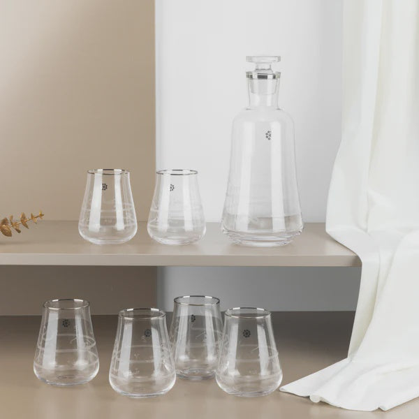 SWJ1003 Mirral Juice Serving Set – 7 Pieces – Clear Glass with Silver Rim | Siddiq Gifts – Mussafah Abu Dhabi